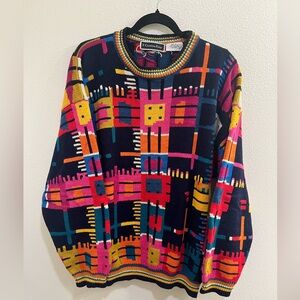 Vintage Christine Foley Cotton Colorblock Button Front Grandma Cardigan